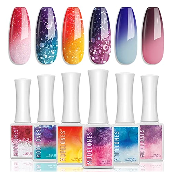 Gel Nail Polish Holiday Mood Temperature Color Changing Gel Polish Soak Off Hot and Cold Ombre Nail Polish with Beauty Gift Set 6 Pcs Colors 10 ML by MODELONES