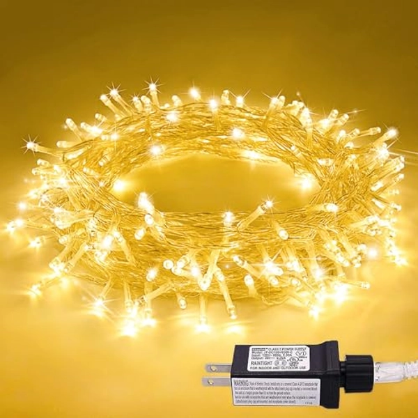 JMEXSUSS Warm White Christmas Lights Indoor, 33ft 100 LED Christmas String Lights Indoor Outdoor Waterproof Clear Wire, 8 Modes Fairy Twinkle Lights Plug in for Christmas Tree House Room Bedroom Decor