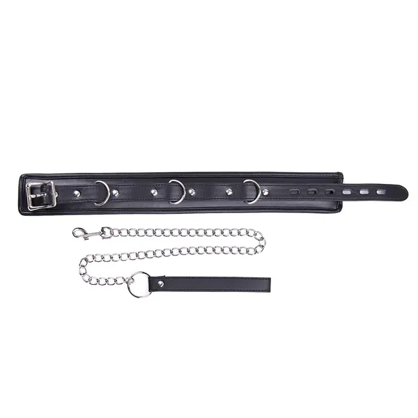 Baosity Adjustable Pad Leather Collar Choker with Chain Detachable Leash - Black, Length:53cm