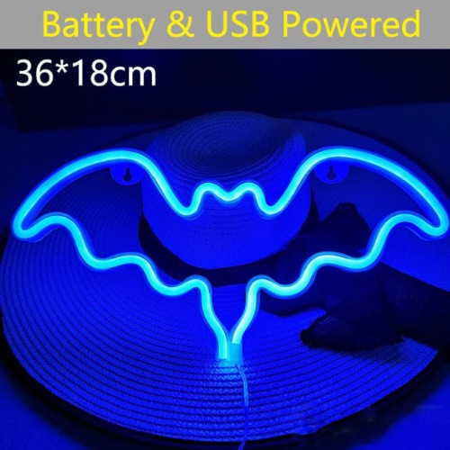 Colourful bat hanging neon light in 4 colours - Blue Hanging type