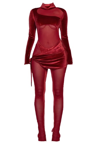 Rio Velvet Mesh Jumpsuit - Red | M