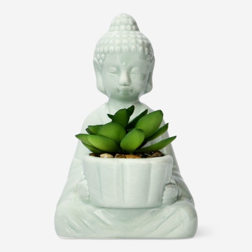 Green decorative Buddha with artificial plant | Default Title