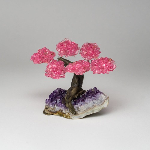 Genuine Rose Quartz Clustered Gemstone Tree on Amethyst Matrix (4 inches)(The Love Tree)