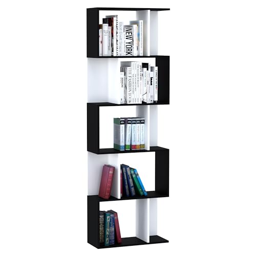 HOMCOM Modern Bookcase 5-Tier Display Shelf Storage Shelf Room Divider Living Room Home Office Furniture, Black - Black