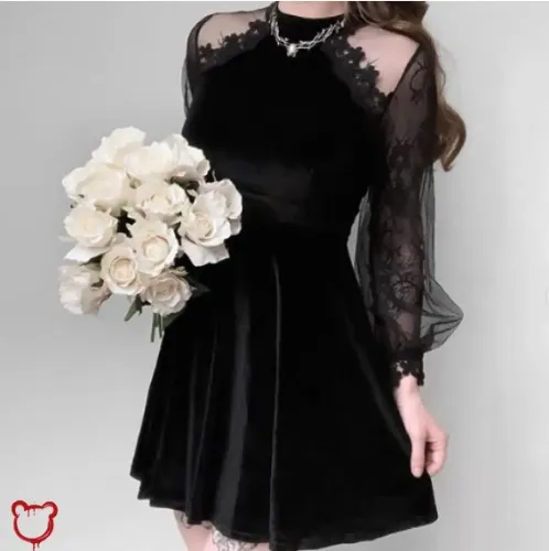 'Goth Velvet Lace Dress' - black / L