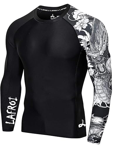 LAFROI Men's Long Sleeve UPF 50+ Baselayer Skins Performance Fit Compression Rash Guard-CLYYB - Medium - Asym Dragon