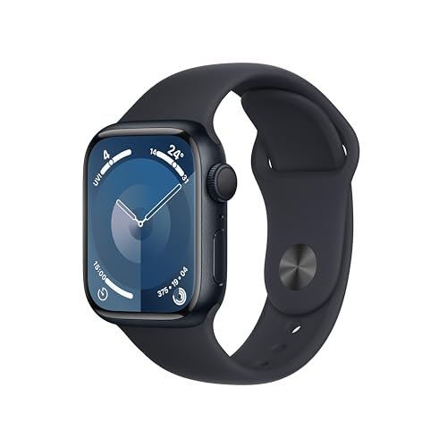Apple Watch Series 9 [GPS 41mm] Smartwatch with Midnight Aluminium Case with Midnight Sport Band. Fitness Tracker, Blood Oxygen & ECG Apps, Water-Resistant - M/L - M/L - 41mm - Midnight Aluminium Case, Midnight Sport Band - GPS