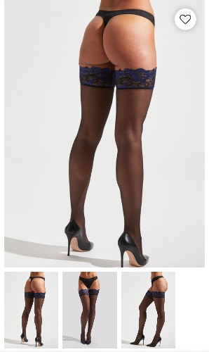 Lace Top Contrast Hold Ups Blue | Ann Summers