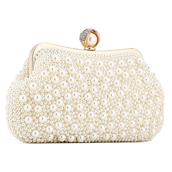 UBORSE Evening Clutch Purse Wedding Beaded Pearl Clutch Bag Bridal Handbags Chain Small Shoulder Crossbody Bags for Womens Ladies