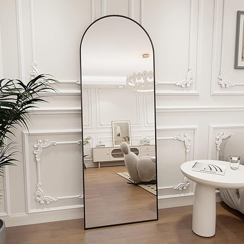 Koonmi Arch Mirror Full Length, Large Free Standing Mirror Full Length, Wall Mounted, Leaning, 44 x 147 cm Floor Mirror Full Body as Dressing Vanity Mirror for Living Room, Black - 147L x 44W cm - Black