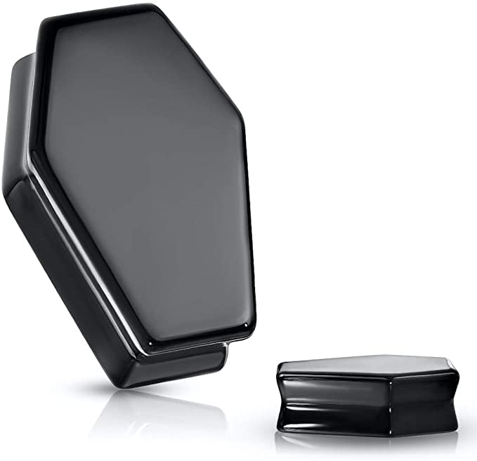 Blue Palm Jewelry Pair of Black Obsidian Coffin Stone Saddle Plug Double Flare Ear Lobe Plugs E592 - 13/16 Inch(20mm)