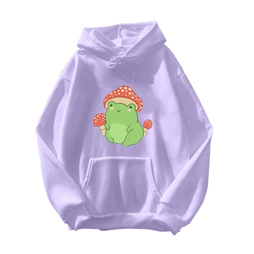 Soft Tops 2023 for Women's Womens Sweatshirt Cute Frog Print Long Sleeve Hoodie Casual Top Hoodie Pullover Undershirts - Large - Purple