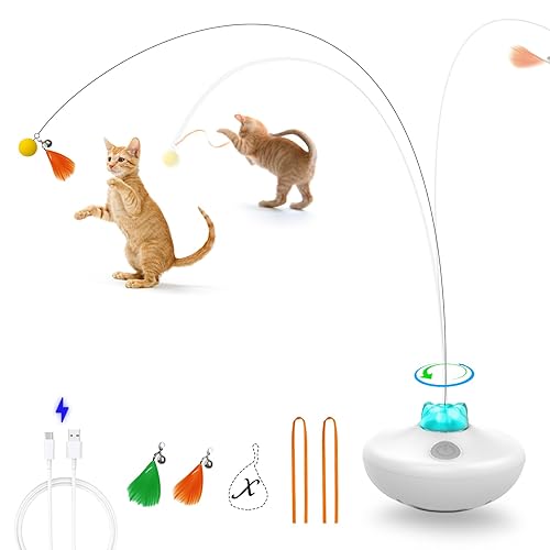 Oxawo Interactive Cat Toys Cat Exercise Tumbler, Rechargeable Cat Toys for Indoor Cats Spin Butterfly Game Teasing Kitty, Extra Long Feather Wand (P33 cat Toys) - P33 cat toys