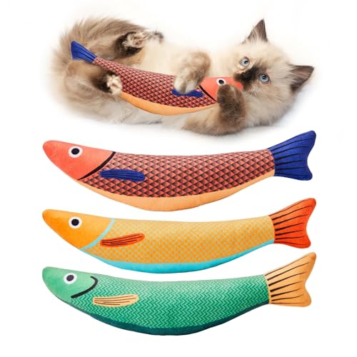 Potaroma Cat Toys Saury Fish, 3 Pack Catnip Crinkle Sound Toys Soft and Durable, Interactive Cat Kicker Toys for Indoor Kitten Exercise 9.4 Inches for All Breeds - Saury Fish