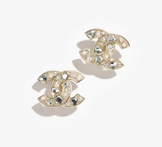 Chanel Gold Crystal Stud Earrings