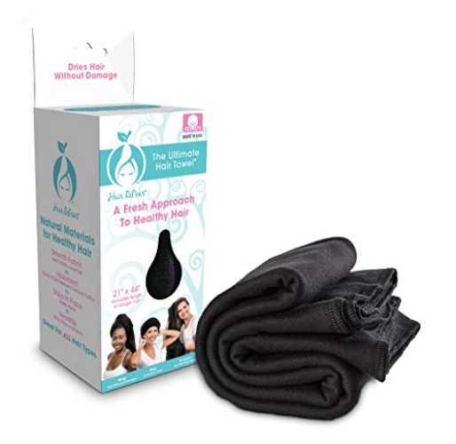 Hair RePear Anti Frizz Premium Cotton Hair Towel Enhances Healthy Natural Hair - Plop Wrap Scrunch Curly Wavy or Straight Hair -All Hair Types - 2.75" x 2.75" - Black