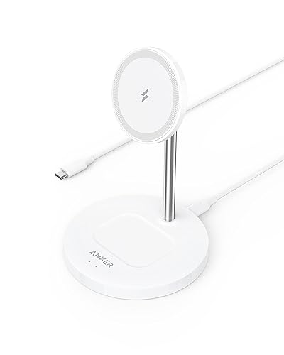 Anker iPhone 16 Wireless Charging Stand, PowerWave 2-in-1 Magnetic Stand Lite with USB-C Cable, For iPhone 16/15/14/13 Series, AirPods (No AC Adapter) - White