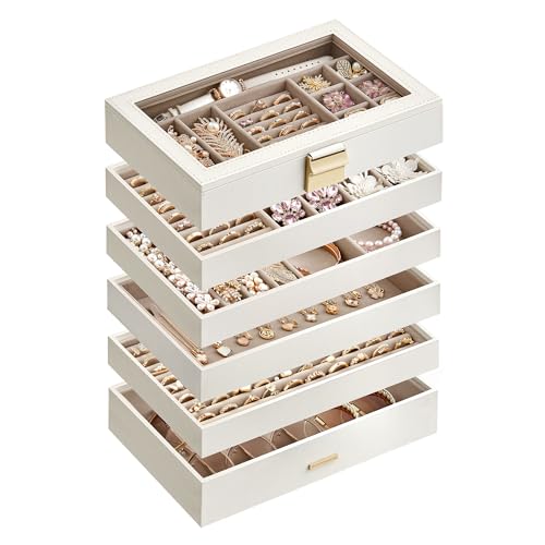 SONGMICS Stackable Jewelry Trays, 6-Tier Jewelry Box, Drawer Jewelry Organizer, Cloud White UJBC195W01 - 6-Tier - Cloud White