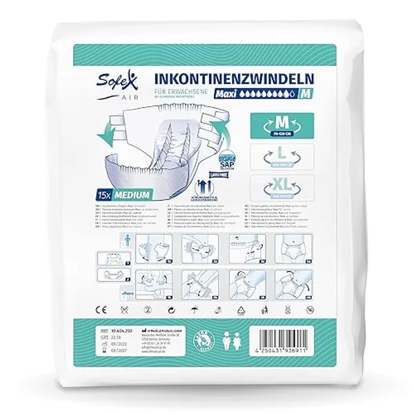 Windeln für Erwachsene Inkontinenz Maxi Größe M 15 Stück für Frauen und Männer