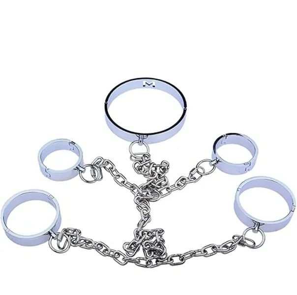 Folter BDSM Sklave Fuß Hand Restraint Fetisch Sexspielzeug für Anfänger und Paare Fesselset mit Metall Handfesseln/Handschellen Halsband Fußfesseln SM Sex Bondage Sets,Male