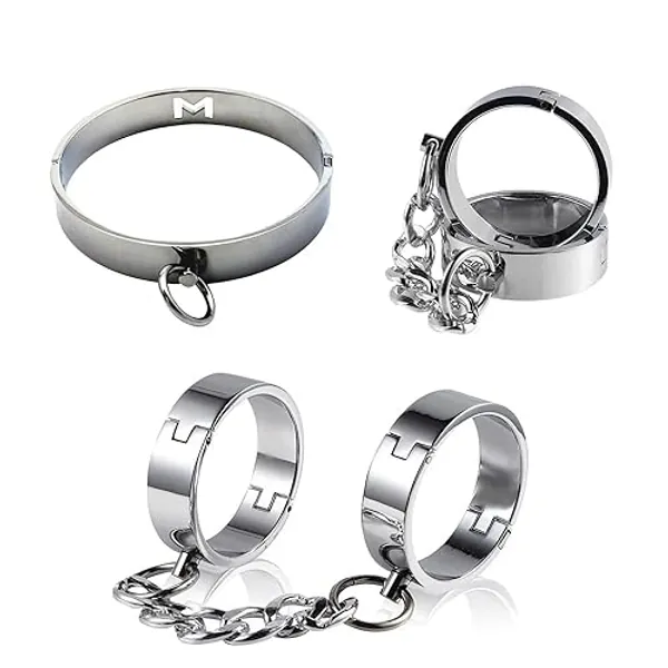Guspiun Paar Handschellen Sm Fetisch Bondage Fußfesseln Handgelenks Fesseln Rollenspiel Halsband, Sklaven Intime, Metall BDsm Erwachsene Slave Sex toys (Fußfesseln +Handschellen +Halsband für Frauen)