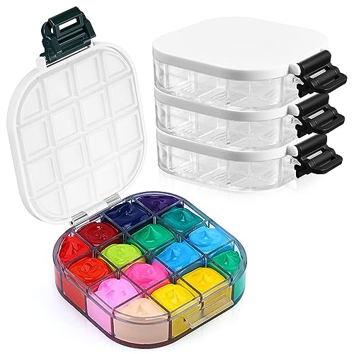 4 Pcs Airtight Paint Storage Palette Box Portable 16 Well Palette Box Gouache Palette Paint Palette with Lid Paint Tray Mini Watercolor Palette for Watercolor Gouache Oil Paint Acrylic Art - Black