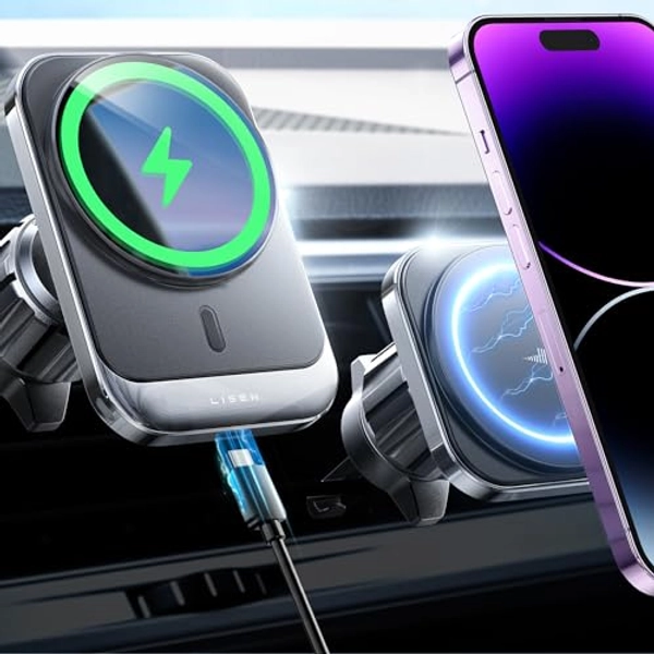 LISEN for MagSafe Car Mount Charger for iPhone 15, 15W Wireless Charger for iPhone Car Accessories Magnetic Phone Holder Mount, Universal Vent Car Charger Fits iPhone 15 Pro Max Plus Mini 14 13 12