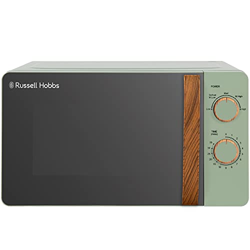Russell Hobbs RHMM713MG-N 17 Litre Matt Green Manual Microwave with Wood Effect handle and dials - Green - Manual - Single