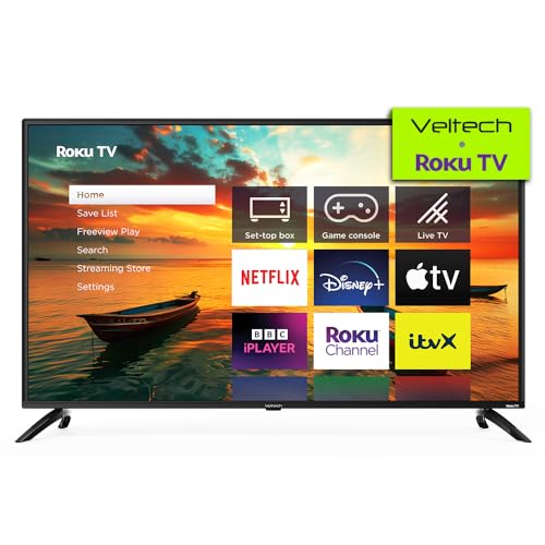 VELTECH Roku TV 55” 4K UHD (VR55UX230) Smart TV 55Inch with Apple TV+ BBC Netflix Freeview Play,Live TV Large Screen TV for Living Room - Ruku TV - VELTECH Roku TV 55