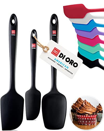 DI ORO Silicone Spatula Set - Rubber Kitchen Spatulas for Baking, Cooking, & Mixing - 600°F Heat-Resistant & BPA Free Silicone Scraper Spatulas for Nonstick Cookware - Dishwasher Safe (3pc, Black) - Black