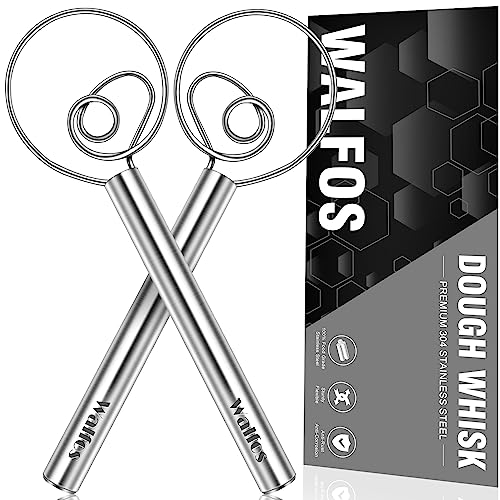Walfos Danish Dough Whisk, Rustproof Stainless Steel Bread Whisk, Quick Mixing Bread Mixer, Dutch Dough Whisk for Cooking, Blending, Whisking, Stirring, Sourdough, Pizza, Pastry, Cake Batter（2pcs) - 2pcs stainless steel dough whisk