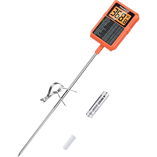 ThermoPro TP510 Waterproof Digital Candy Thermometer with Pot Clip, 8" Long Probe Instant Read Food Cooking Meat Thermometer for Grilling Smoker BBQ Deep Fry Oil Thermometer - Silver