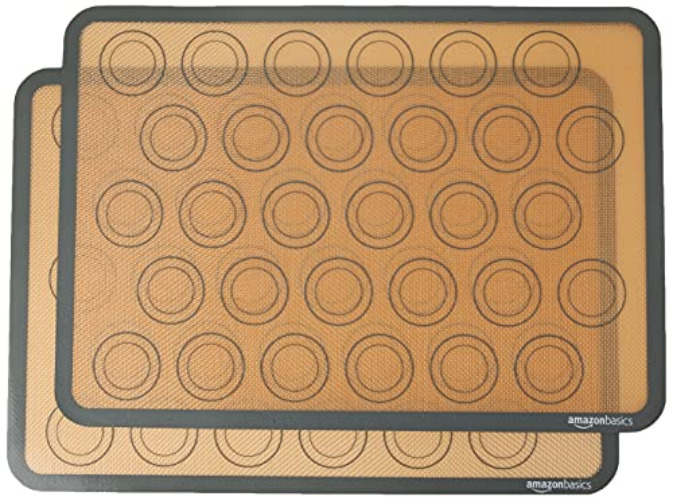 Amazon Basics Silicone, Non-Stick, Food Safe Baking Mat, Macaron, Pack of 2, Beige/Gray, Rectangular, 16.5" x 11.6" - Beige/Gray - 2-Pack - Macaron Baking Mats