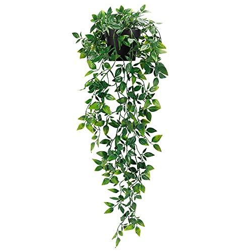Whonline Fake Hanging Plants, Artificial Small Potted Plants for Indoor Outdoor Aesthetic Office Living Room Shelf Decor (1 Pack) - 1
