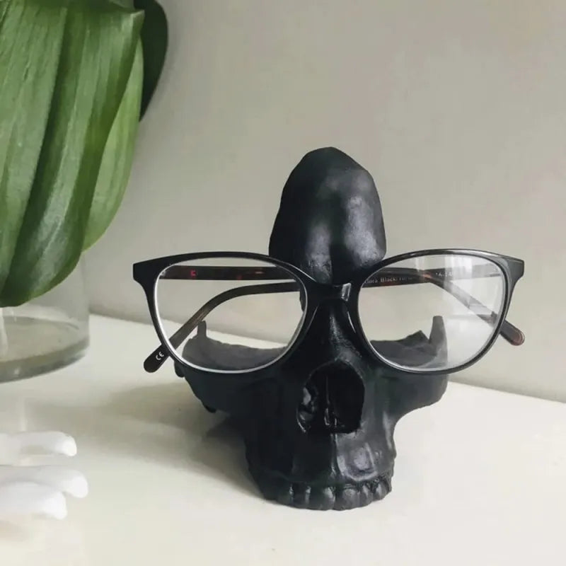 Resin Statue of Glasses with Skull Design - Black