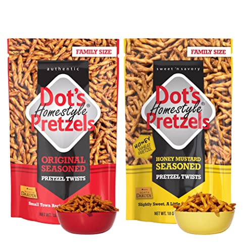 Dot's Homestyle Pretzels 18 Ounce Family Size Original Seasoned and Honey Mustard Pretzel Twists (2 Pack) - Honey-Mustard + Original - 1.13 Pound (Pack of 2)