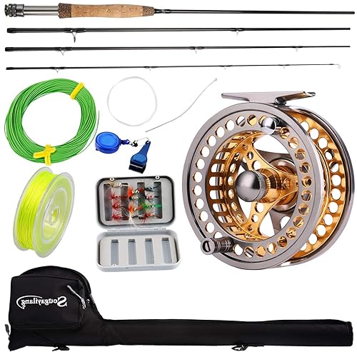 Sougayilang Fly Fishing Rod Reel Combos with Lightweight Portable Fly Rod and Fly Reel,Fly Fishing Complete Starter Package - Fly Fishing Full Kit 5-6#