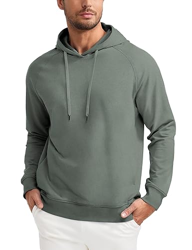 CRZ YOGA Hoodies for Men French Terry Hooded Sweatshirts Workout Athletic Casual Pullover Hoodie Tops with Pocket - Large - Grey Sage