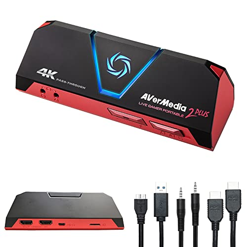 AverMedia Live Gamer Portable 2 Plus - 4K Pass Through, Enregistrez et Streamez vos gameplays en 1080p60, pour PS4 Pro, Xbox One X, Plug&Play, Faible latence avec et sans pc sur carte MicroSD USB