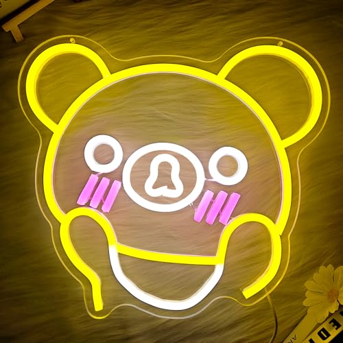 Korilakkuma Bear Neon Light Signs for Wall Decor Dimmable Led Cute Cartoon Bear Neon Lights,Neon Bear Sign for Kids Room, Bedroom,Livingroon Graduation, Birthday, Christmas Gifts - yellow-Korilakkuma Bear