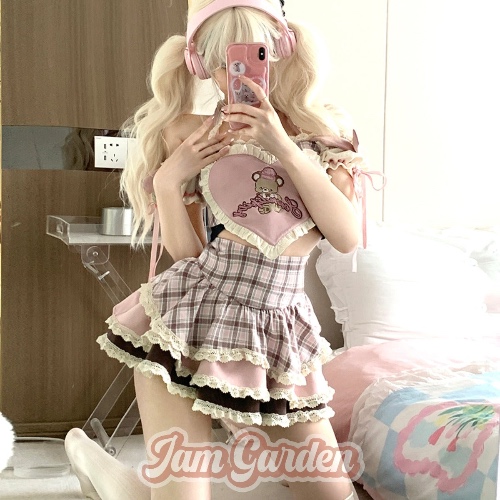 [Baking Bear] - Bear Sweet Cake Dress 2-piece Set | Set (Shirt + Skirt) / S