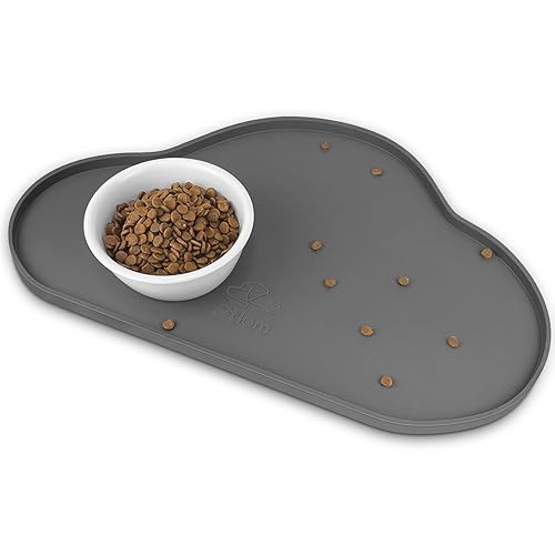 Ptlom Silicone Pet Placemat for Dogs and Cats, Non-Slip Waterproof Dog Feeding Bowl Mats for Food and Water, Small Medium Large Pet Puppy Tray Mat Prevent Residues from Spilling onto The Floor, Grey - Small - Grey