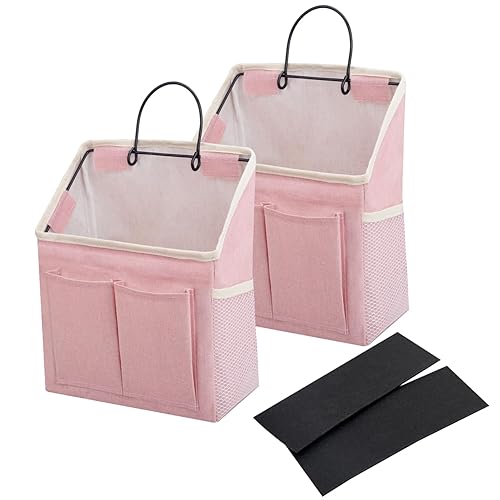 LYroo 2 Pack Cute Pink Wall Hanging Storage Wall Hanging Organizer Basket with Pockets for Preppy Room Decor Bathroom Bedroom Kitchen Dorm Room Essentials Rv Storage and Organization - Pink