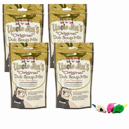 Atlantic Rush Ferret Food Bundle - 4 x 4.5oz Uncle Jim's Original DUK Soup, Chicken Flavor, for Ferrets - Premium Ferret Treats - Includes Fuzzy Mouse - 1.13 Ounce (Pack of 4) - 4