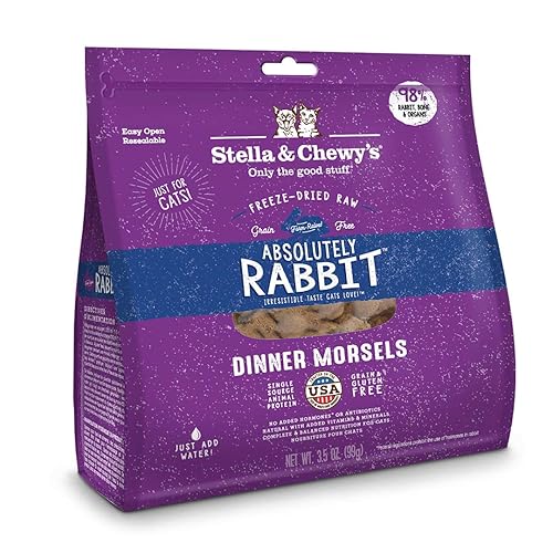 Stella & Chewy's Freeze-Dried Raw Cat Dinner Morsels – Grain Free, Protein Rich Cat & Kitten Food – Absolutely Rabbit Recipe – 3.5 oz Bag - Rabbit - 3.5 Ounce (Pack of 1)