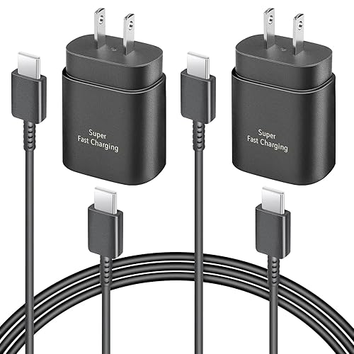 2 Pack USB C Charger, 25W Type C Charger Fast Charging with USB C to C Charger Cable 6FT Android Phone Charger for Galaxy S24 Ultra/S23+/S22/S21/S20 - Black