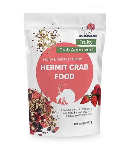 Snout and Shell Fruity Breakfast Blend Hermit Crab Dry Food - High Protein & Nutrient Blend Diet of Rolled Oats, Blueberries, Strawberry, Banana, Sprouted Seeds Mix - Aquatic Pet Snack Treat | 65g - Fruity Breakfast Blend
