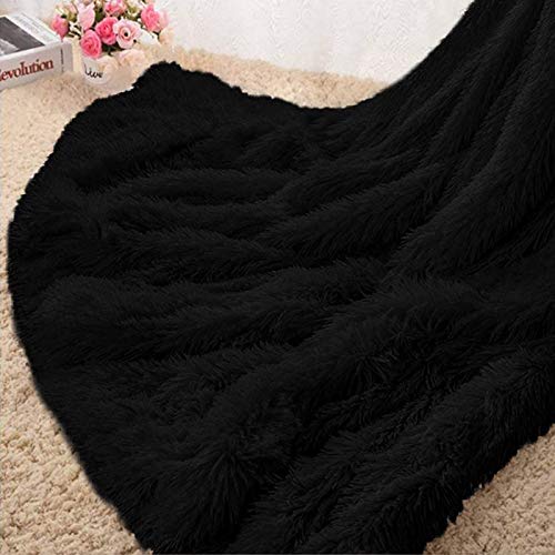 HOMORE Soft Fluffy Blanket Fuzzy Sherpa Plush Cozy Faux Fur Throw Blankets for Bed Couch Sofa Chair Decorative, 60''x80'' Black - 60"x80" - Black