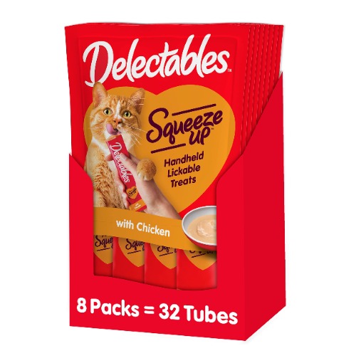 Hartz Delectables Squeeze Up Interactive Lickable Wet Cat Treats for Adult & Senior Cats, Chicken, 0.5 Oz - 4 Count (Pack of 8)