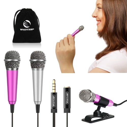  Mini Microphone, Mini Voice Recording Microphone Portable Karaoke Mic for Singing, Recording, Voice Recording(Silver/Red) - Silver Pink